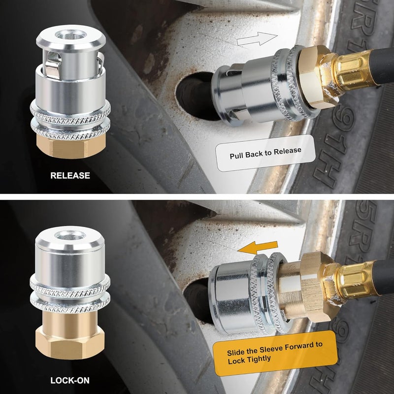Hromee Lock On Air Chuck, Heavy Duty Closed Flow Tire Chuck, 1/4" FNPT for Tire Inflator and Standard Bore Valve Stem Quick Connector - Image 3